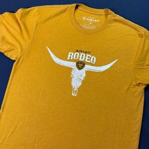 Ariat Rodeo Graphic T Shirt Mens Medium Mustard Yellow Bull Skull Short Sleeve